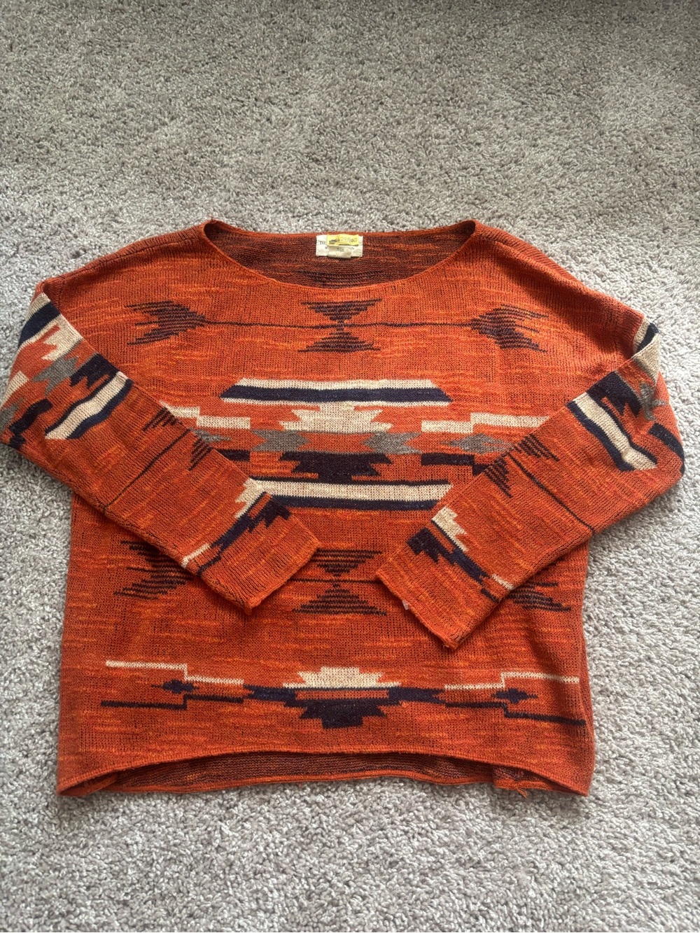 Denim & Supply Ralph Lauren |Orange Aztec-Print Scoop Neck Sweater | Size M